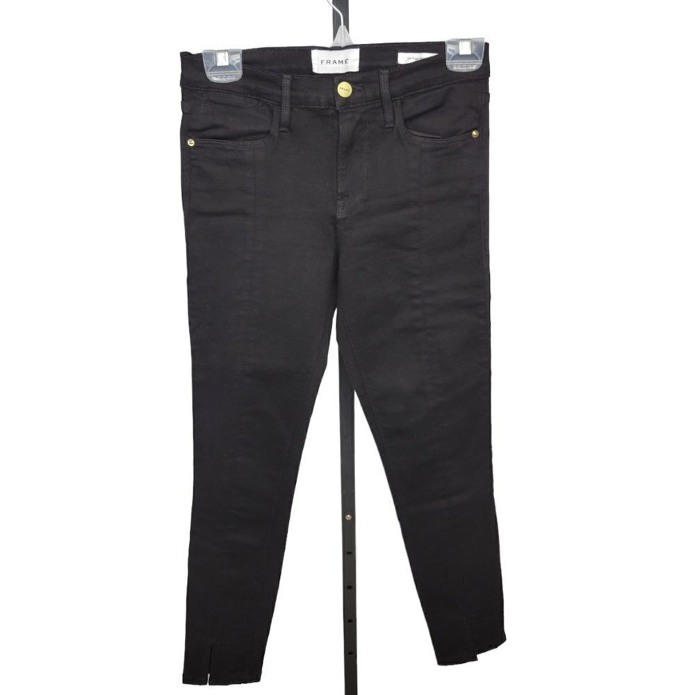 FRAME Denim Le High Skinny Black Front Split High Waist Jeans
